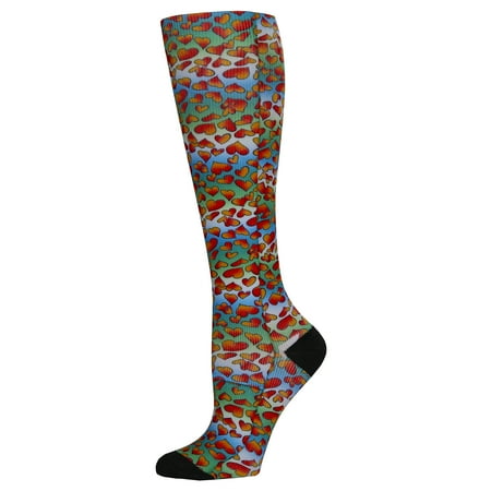 Celeste Stein Graduated Compression Knit Socks, Queen Wide Calf, 8-15mmHg, Multi Hearts with Black Heel and Toe