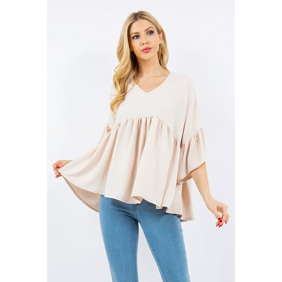Celeste Women's S-3X Empire V-neck Top with Flowy Design with Ruffle Sleeves Made in USA