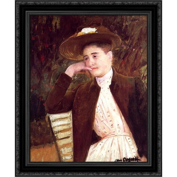 Celeste in a Brown Hat 20x23 Black Ornate Wood Framed Canvas Art by Cassatt, Mary,