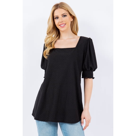 Celeste’s Woman’s Summer Tunic Top S-3X MADE IN THE USA with Square Neckline and Puff Sleeves