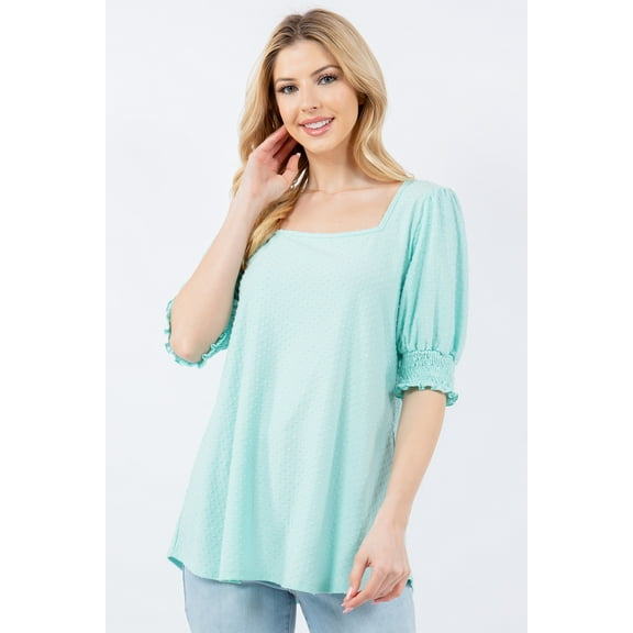 Celeste’s Woman’s Summer Tunic Top S-3X MADE IN THE USA with Square Neckline and Puff Sleeves