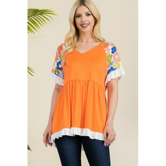 Celeste's Women's Small-3X Empire V-neck Tunic Top with Floral Print Made in the USA