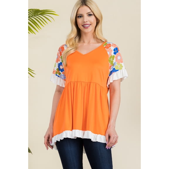 Celeste's Women's Small-3X Empire V-neck Tunic Top with Floral Print Made in the USA