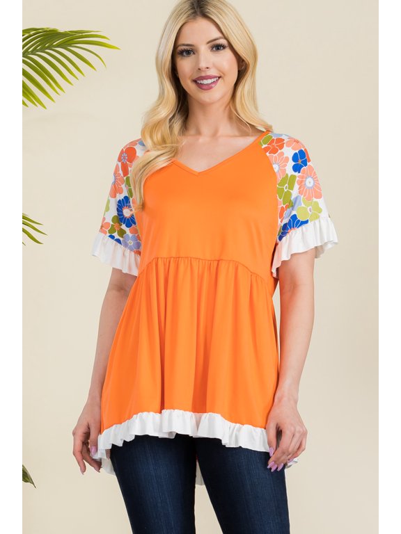 's Women's Small-3X Empire V-neck Tunic Top with Floral Print Made in the USA