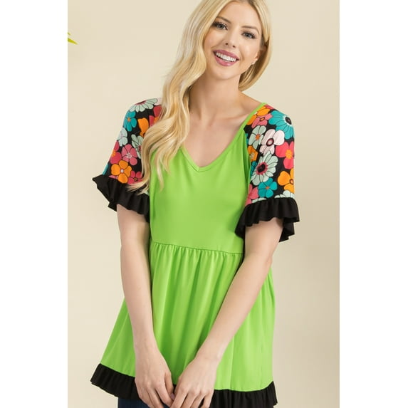 Celeste's Women's Small-3X Empire V-neck Tunic Top with Floral Print Made in the USA