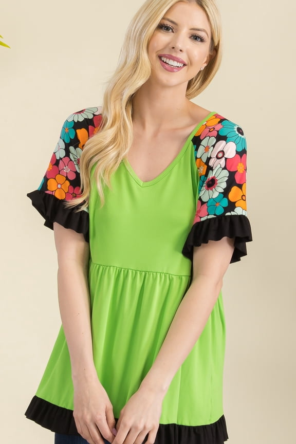 's Women's Small-3X Empire V-neck Tunic Top with Floral Print Made in the USA