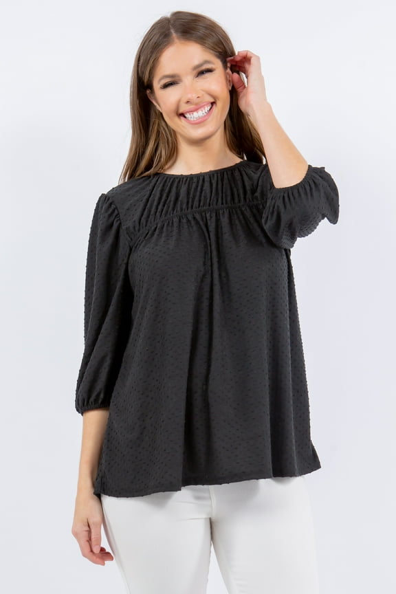 's Women's Summer Short Sleeve Textured Blouse Tunic Top S-3X