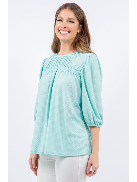 's Women's Summer short sleeve textured blouse Tunic top S-3X