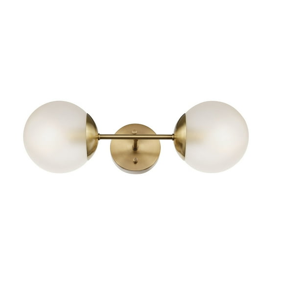 Globe Electric 19.5" 2-Light Frosted Glass Matte Brass Indoor Wall Sconce