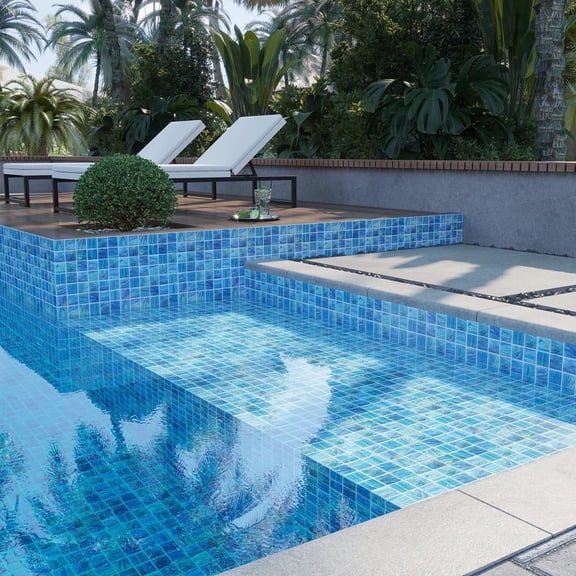 Celestial 12 in. x 12 in. Glossy Denim Blue Glass Mosaic Wall and Floor Tile (10 sq. ft./case) (10-pack)