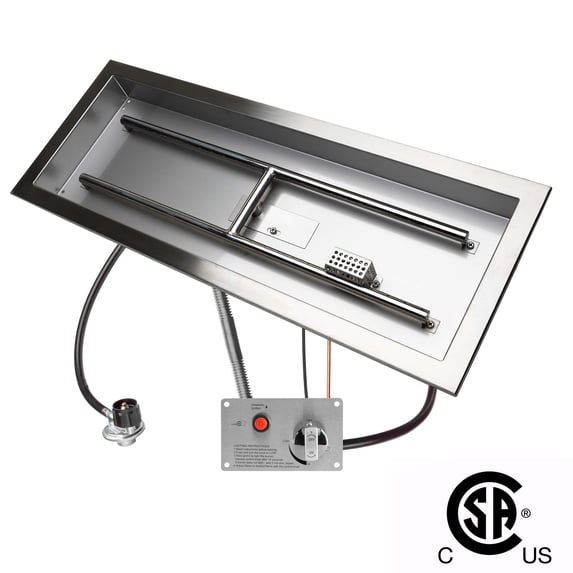 Celestial 30" x 10" CSA Certified Fire Pit Burner Kit, Stainless Steel, Propane, Electronic Ignition