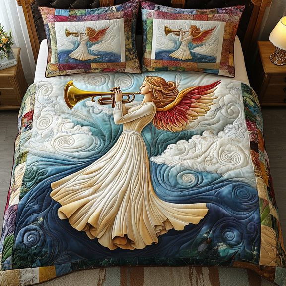 Celestial Angel Quilted Bedding Set , 3-Piece Bedding Set