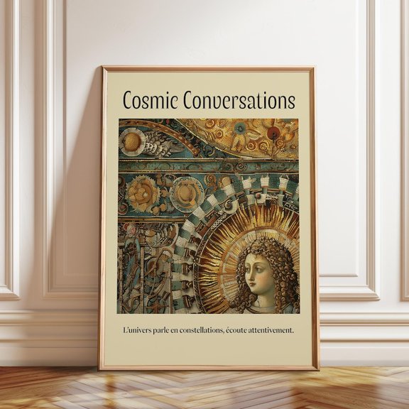 Celestial Angel Renaissance Mosaic Astrology Wall Art Print, Unframed Paper Poster 8x10in
