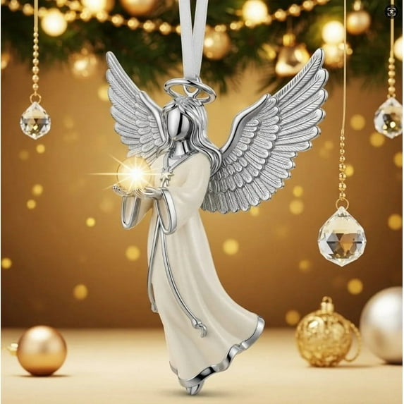 Celestial Angels Metal Christmas Tree Ornament – 3.9 Inch Heavenly Angel Figurine Decoration with Gown Detail and Serene Expression – Holiday Gift Keepsake