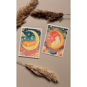 Celestial Animal Print Retro Moon Tiger Cat Art, Set 2, Poster Only