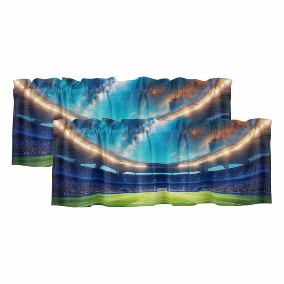 Celestial Arena 2 Panels Kitchen Valance, Art Galaxy Stadium Cinematic Dreamy Deep Blue Curtains Valances for Small Windows Rod Pocket Window Treatments for Living Room Bedroom 42"W x 12"L