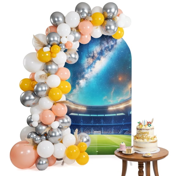 Celestial Arena Arch Backdrop Cover 4FT Art Galaxy Stadium Cinematic Dreamy Deep Blue Spandex Fitted Arch Covers Stretchy Backdrop Decoration for Wedding Birthday Graduation Party