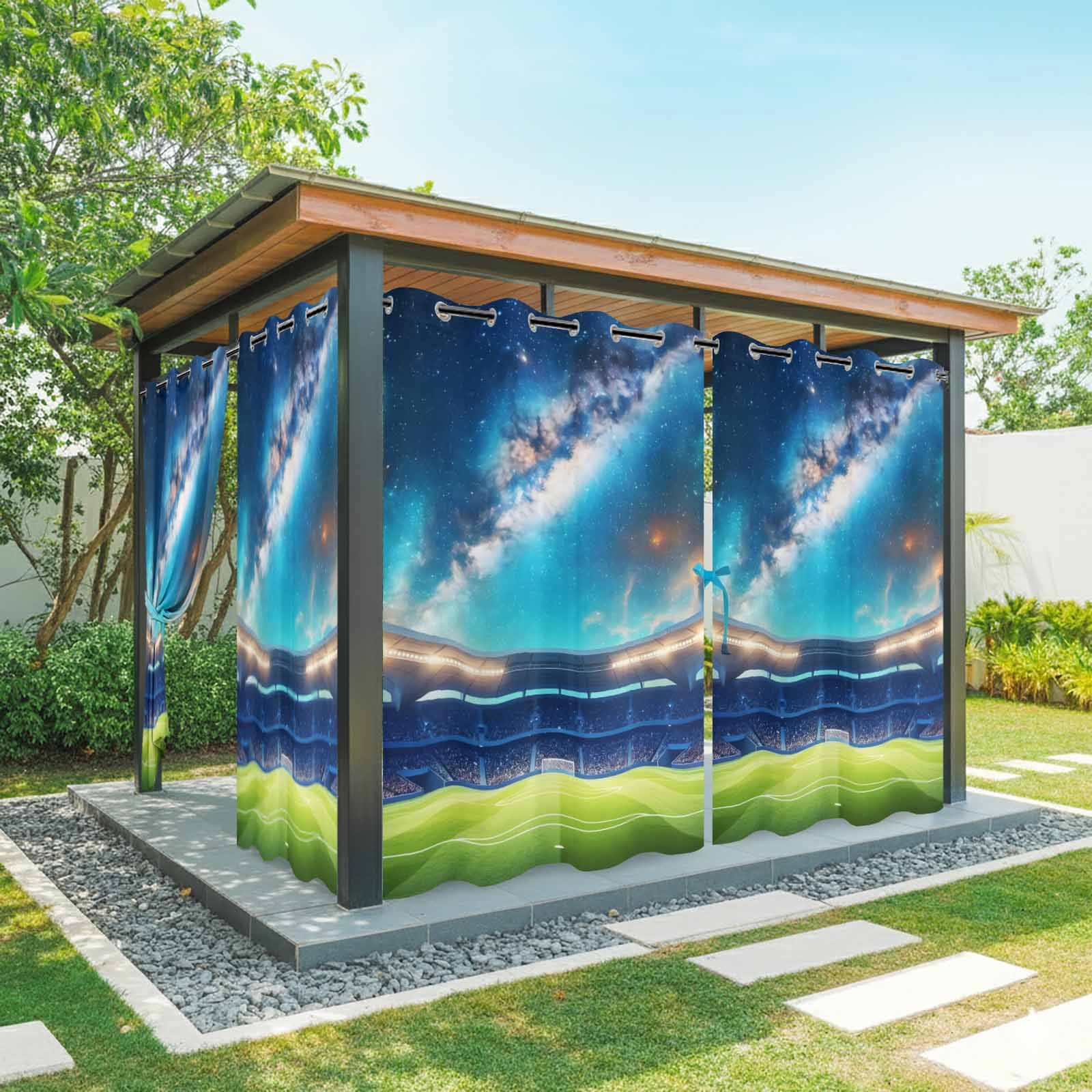 Celestial Arena Outdoor Curtains for Patio, Art Galaxy Stadium Cinematic Dreamy Deep Blue Sunshade Privacy Drapes Grommet Waterproof Outside Curtains for Porch/Cabana/Balcony 54"x 108", 1 Panel