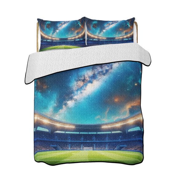 Celestial Arena Quilts Bedding Set California King Art Galaxy Stadium Cinematic Dreamy Deep Blue Lightweight Quilted Bedspread 3 Piece Bed Quilt with 2 Pillow Shams All Season for Bedroom 96" x 106"