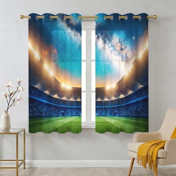 Celestial Arena Sheer Curtains 45 Inch Long 2 Panels, Art Galaxy Stadium Cinematic Dreamy Starry Sky Light Filtering Semi Sheer Drapes Grommet Voile Window Curtain for Living Bedroom W42 x L45