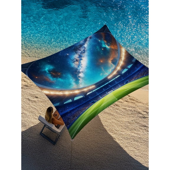 Celestial Arena Sun Shade Sail 6.5' x 10', Art Galaxy Stadium Cinematic Dreamy Deep Blue Rectangle Outdoor Sunshade Canopy, Waterproof UV Block Patio Covers for Garden Yard Beach