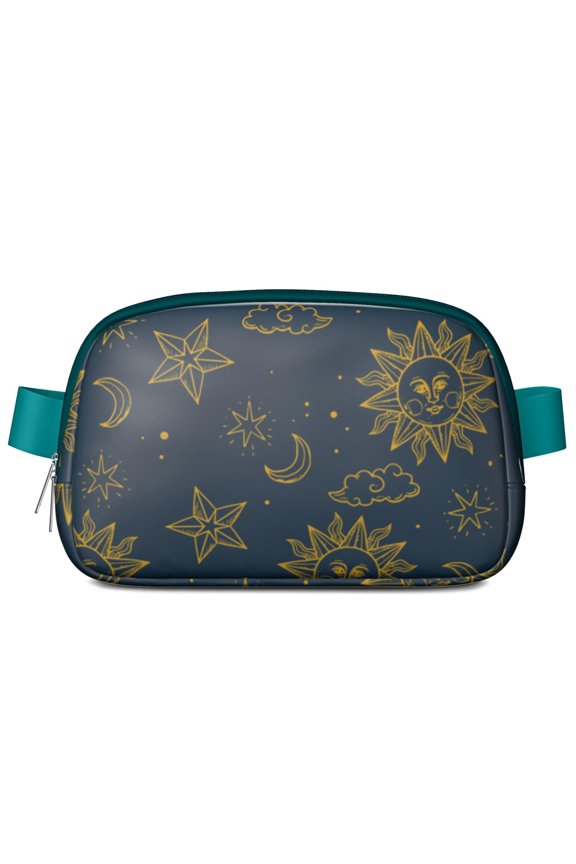 Celestial Astrology Fanny Pack – Moon & Sun Print Waist Bag for Women with Cosmic Gothic Star Design and Spiritual Aesthetic Feel