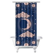 Celestial Astrology Shower Curtain with Gothic Moon Sun Star Print, Cosmic Night Sky Spiritual Aesthetic Curtain with Hooks, Mystical Golden Witchy Bathroom Decor