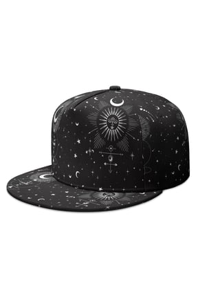 Celestial Astronomical Aesthetic Flat Brim Hat - Gothic Dark Snapback Cap with Solar Eclipse Ethereal Elements