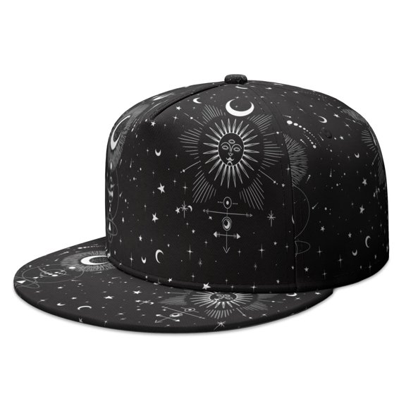 Celestial Astronomical Aesthetic Flat Brim Hat - Gothic Dark Snapback Cap with Solar Eclipse Ethereal Elements