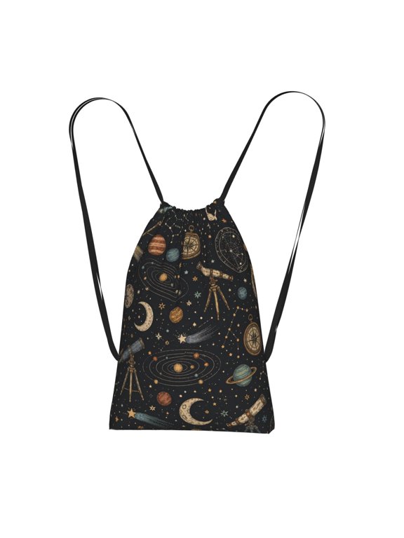Celestial Astronomy Chart Doodle Packable Drawstring Backpack, Lightweight Foldable Cinch Storage Bag for Gym Travel Shopping