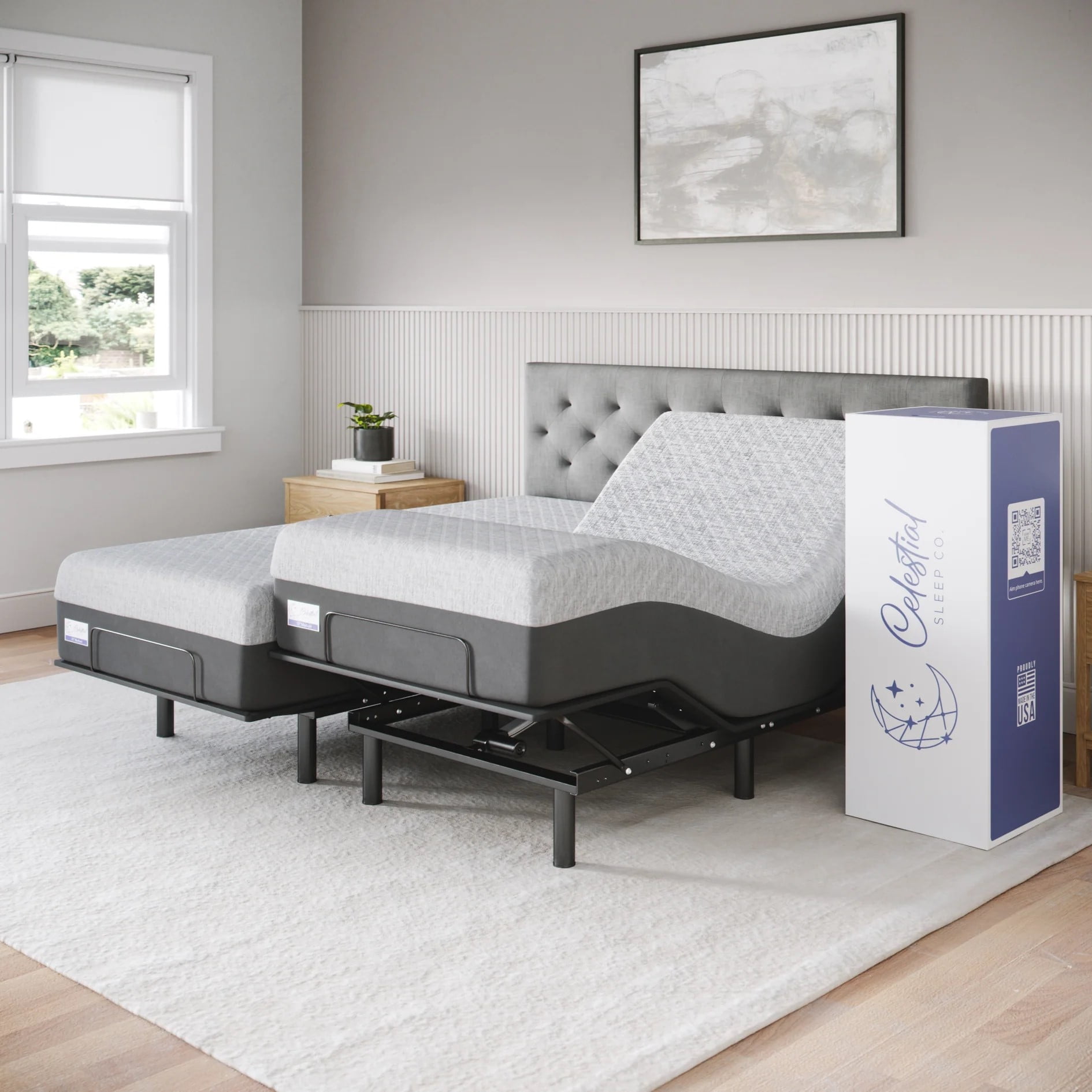 Celestial Aurora Adjustable Bed Base (Frame) + 12 inch Gel Memory Foam ...