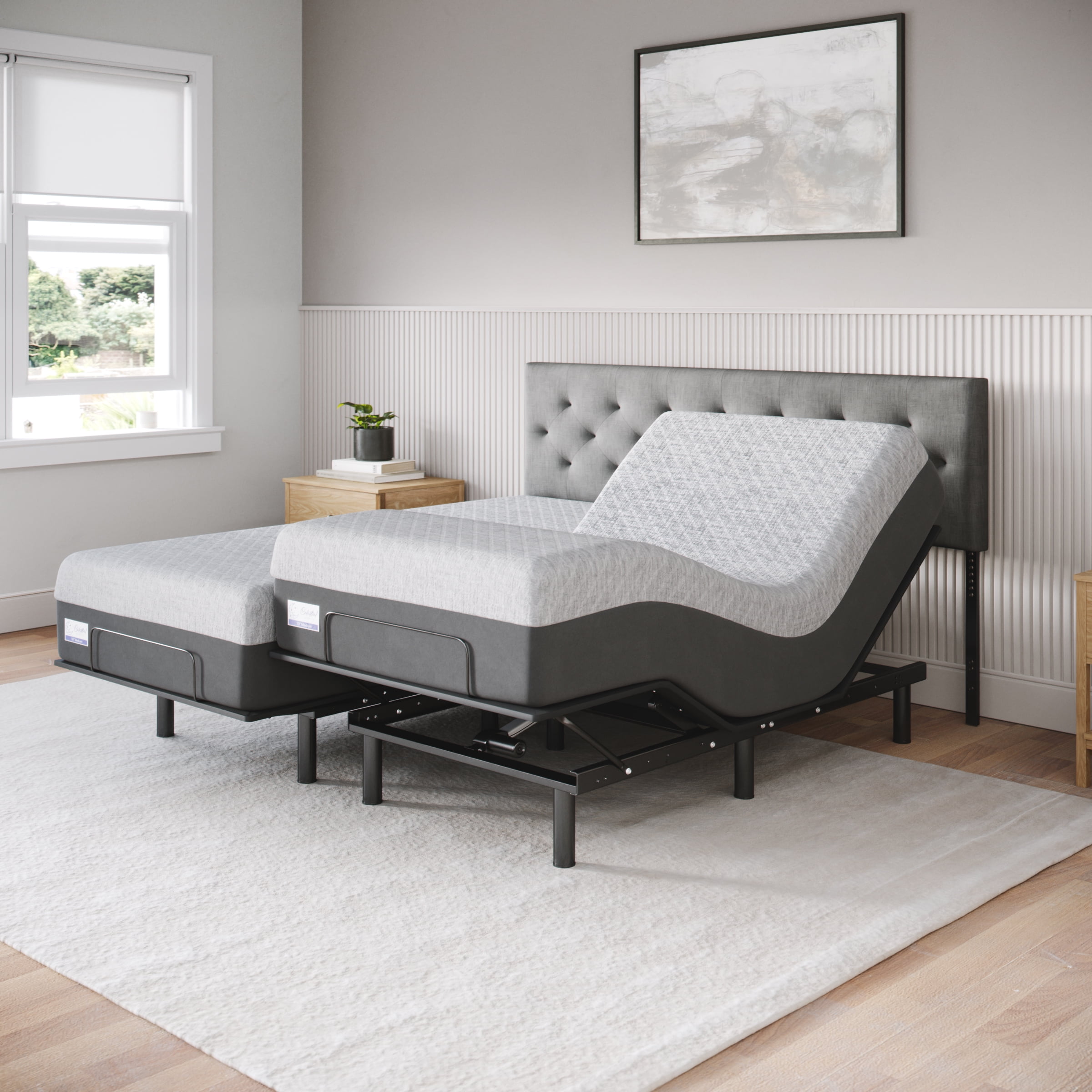 Gray Adjustable Queen Metal Frame with Gel Memory Foam Mattress