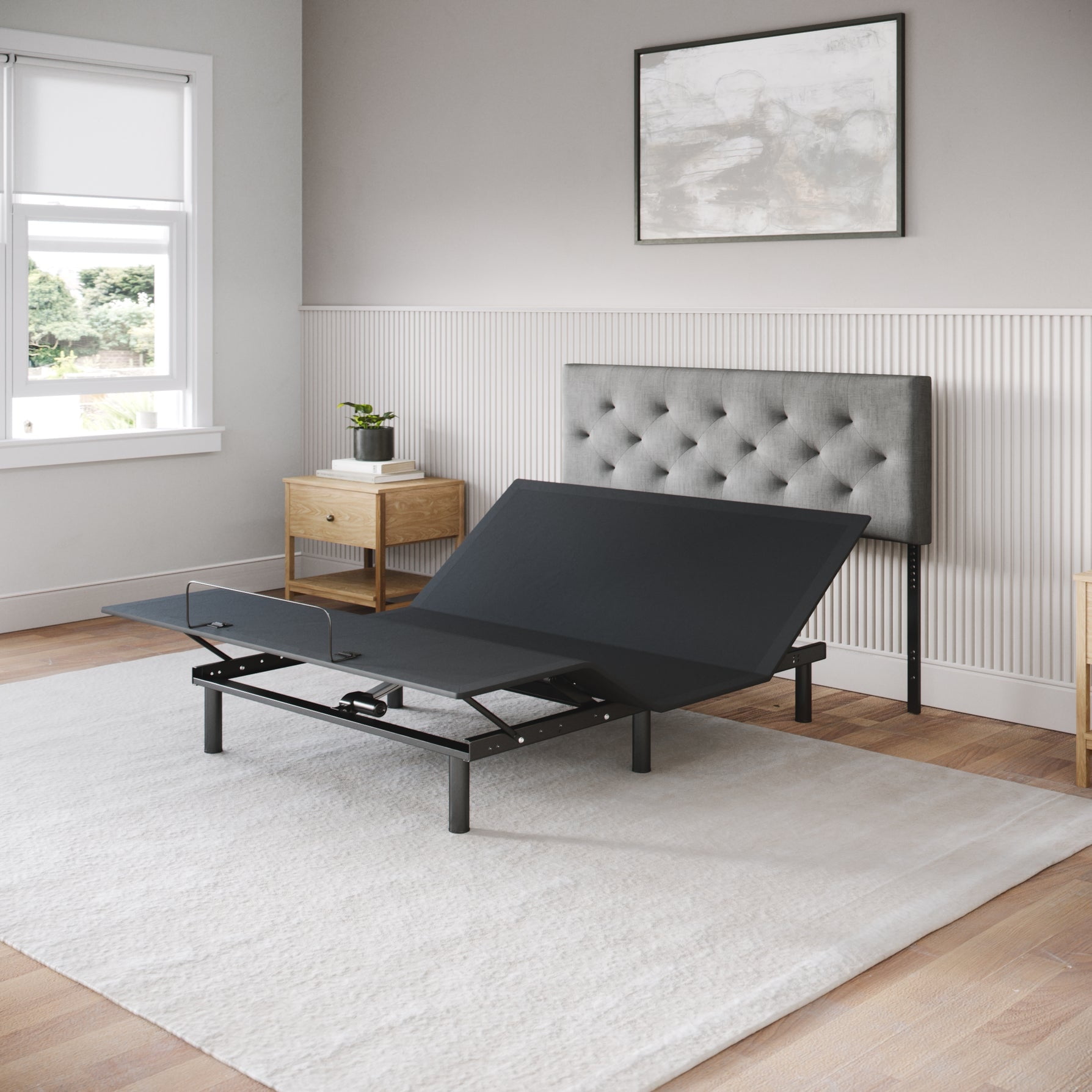 Matte Grey Powder Coated Adjustable Queen Metal Bed Frame