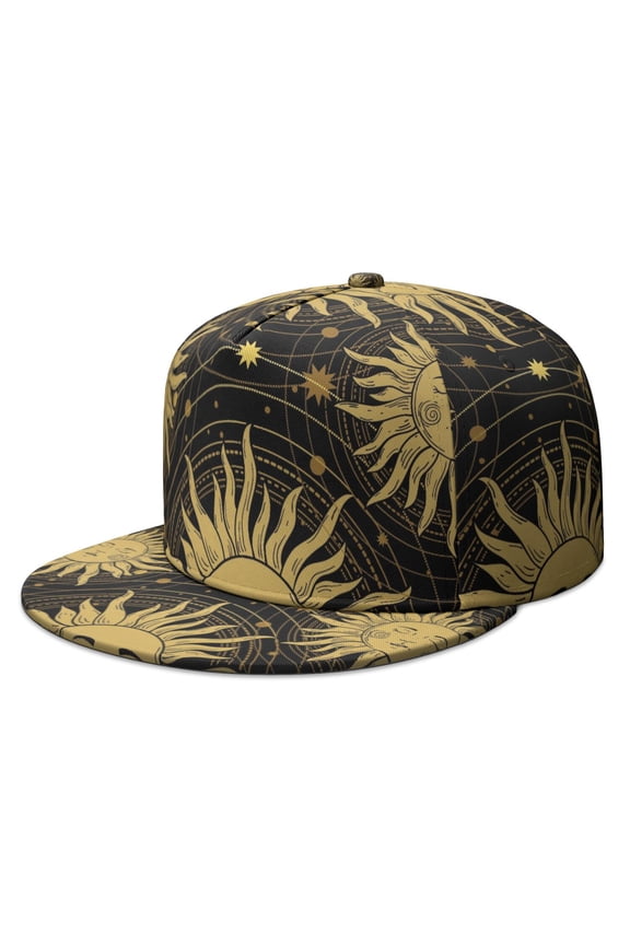 Celestial Baseball Cap – Sun & Moon Print Flat Visor Hat, Hip Hop Style Adjustable