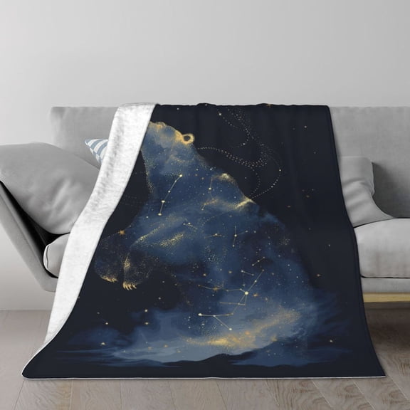 Celestial Bear Throw Blanket, Ursa Major Constellation Design, Soft Flannel Fleece, Galaxy-Inspired Home Decor 80x60