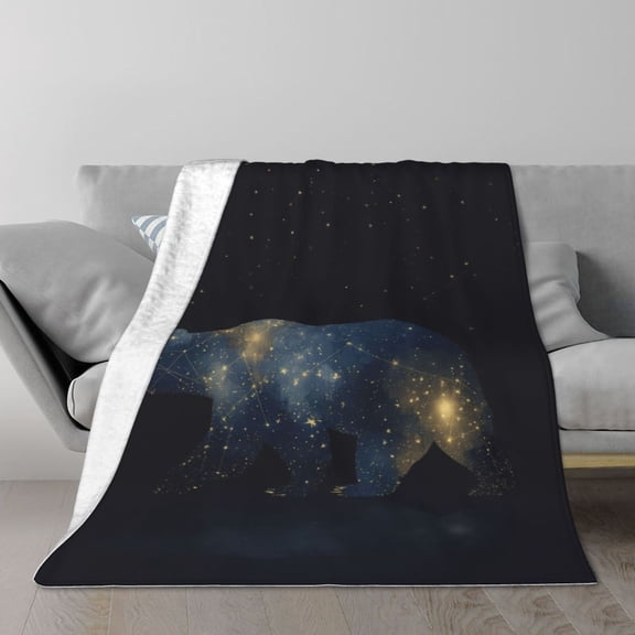 Celestial Bear Throw Blanket, Ursa Major Constellation Design, Soft Flannel Fleece, Galaxy-Inspired Home Decor 80x60
