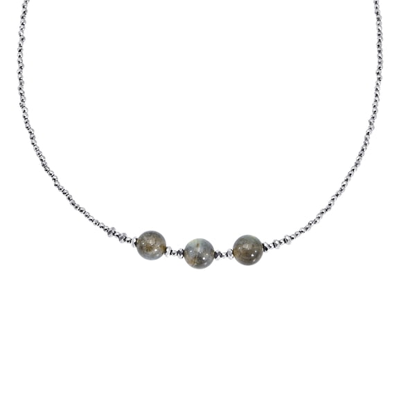 Celestial Beauty Three Round Labradorite Fashion Silver Beads Necklace