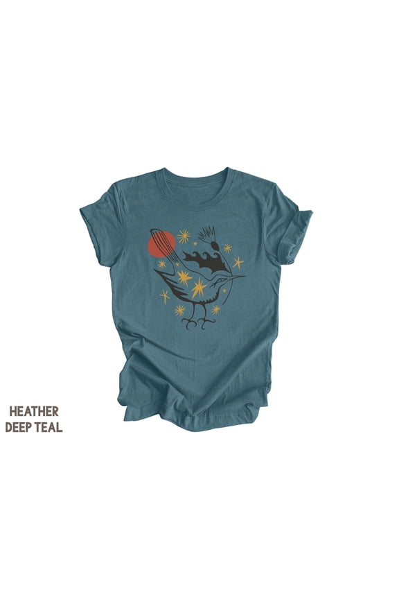 Celestial Bird Shirt Nature Lover Graphic Tee Herbal Astrology Tshirt Midsummer Holiday Sh