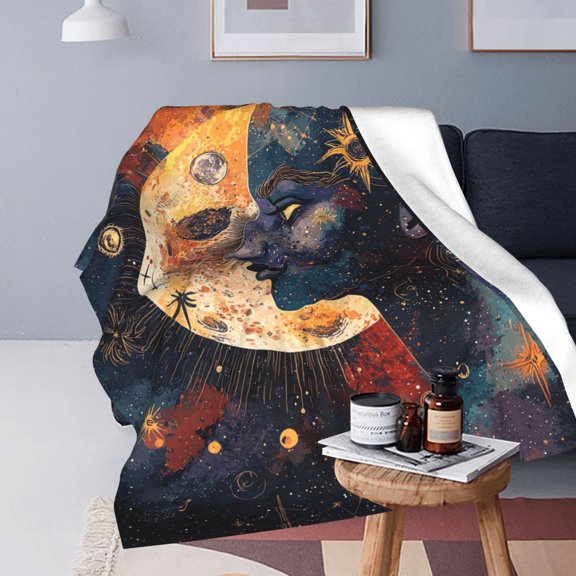Celestial Blanket Sun Moon Stars Rocket Telescope Galaxy Theme50x40