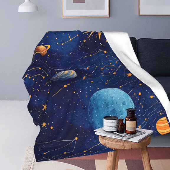 Celestial Blanket Sun Moon Stars Vintage Sun Face Mystic Astrology Navy Gold Aesthetic Soft Fleece Throw50x40