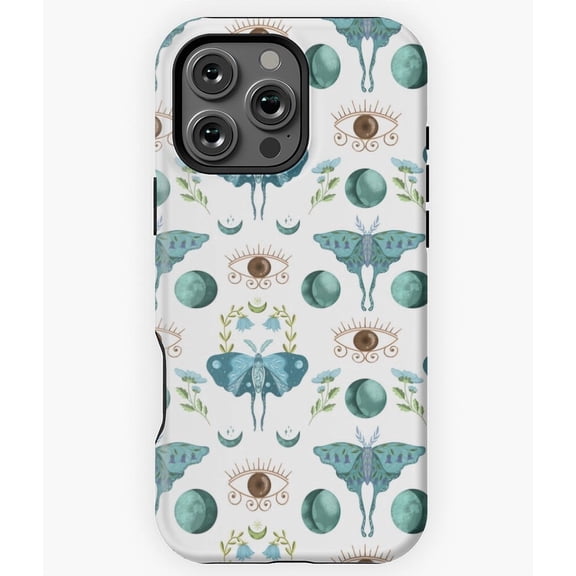 Celestial Blue Moth Mystical Design Night Nature Insect Moon A1009 Protective Case for iPhone 17 16 15 14 13 12 11 Pro Max