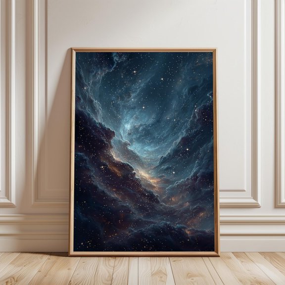 Celestial Blue Nebula Clouds Cosmic Universe Wall Decor Deep Space Art Print, Unframed Paper Print