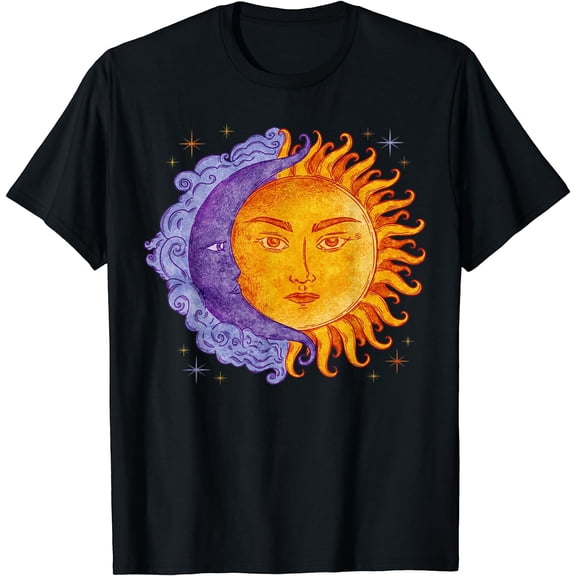 Celestial Bodies Crescent Moon Sun Tarot Vintage T-Shirt