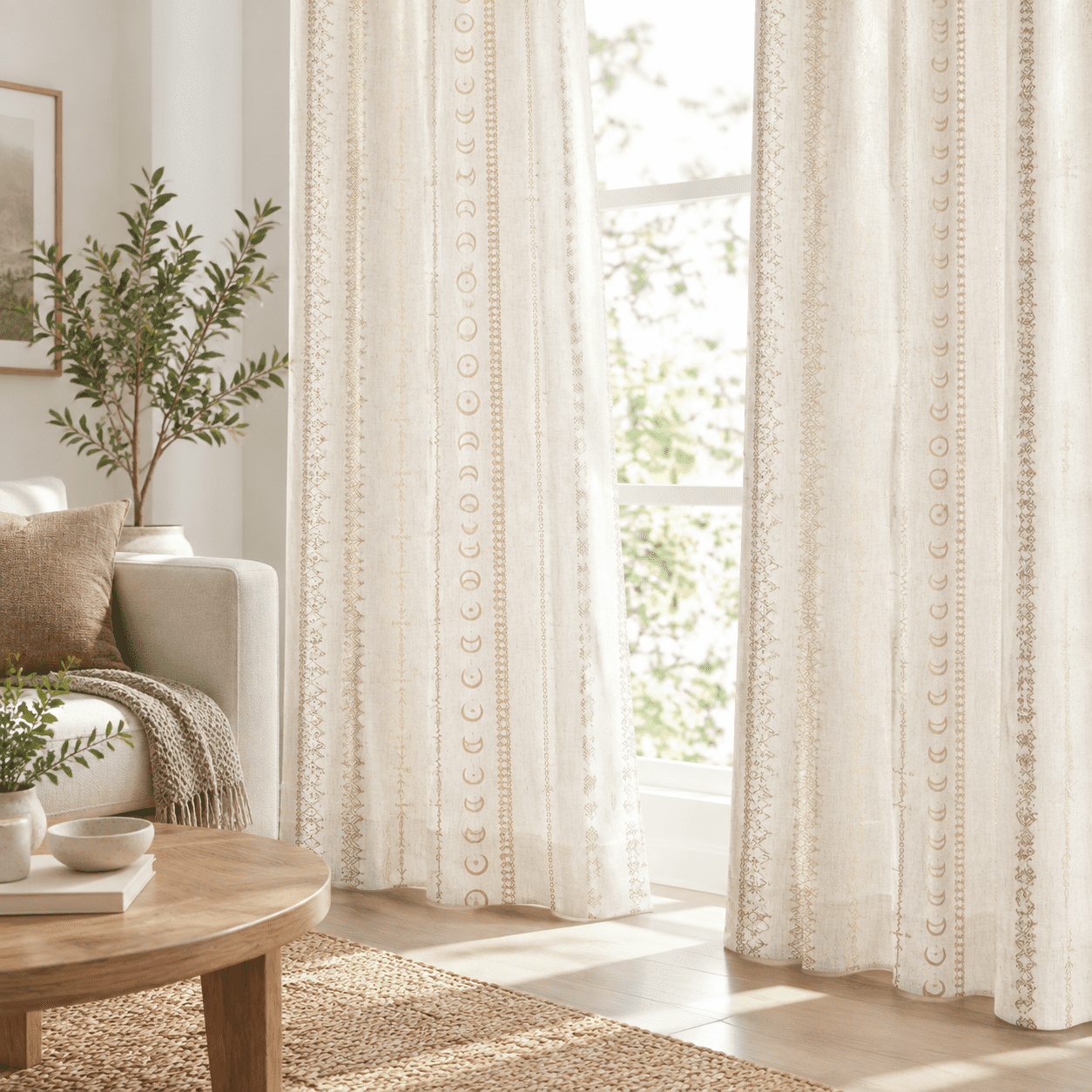 Celestial Boho Linen Curta63 Inches