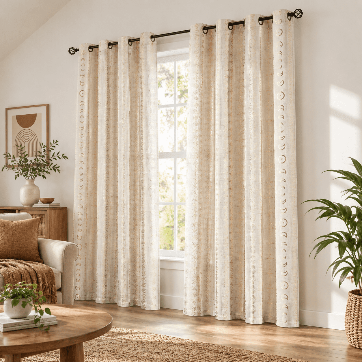 Celestial Boho Linen Curta95 Inches