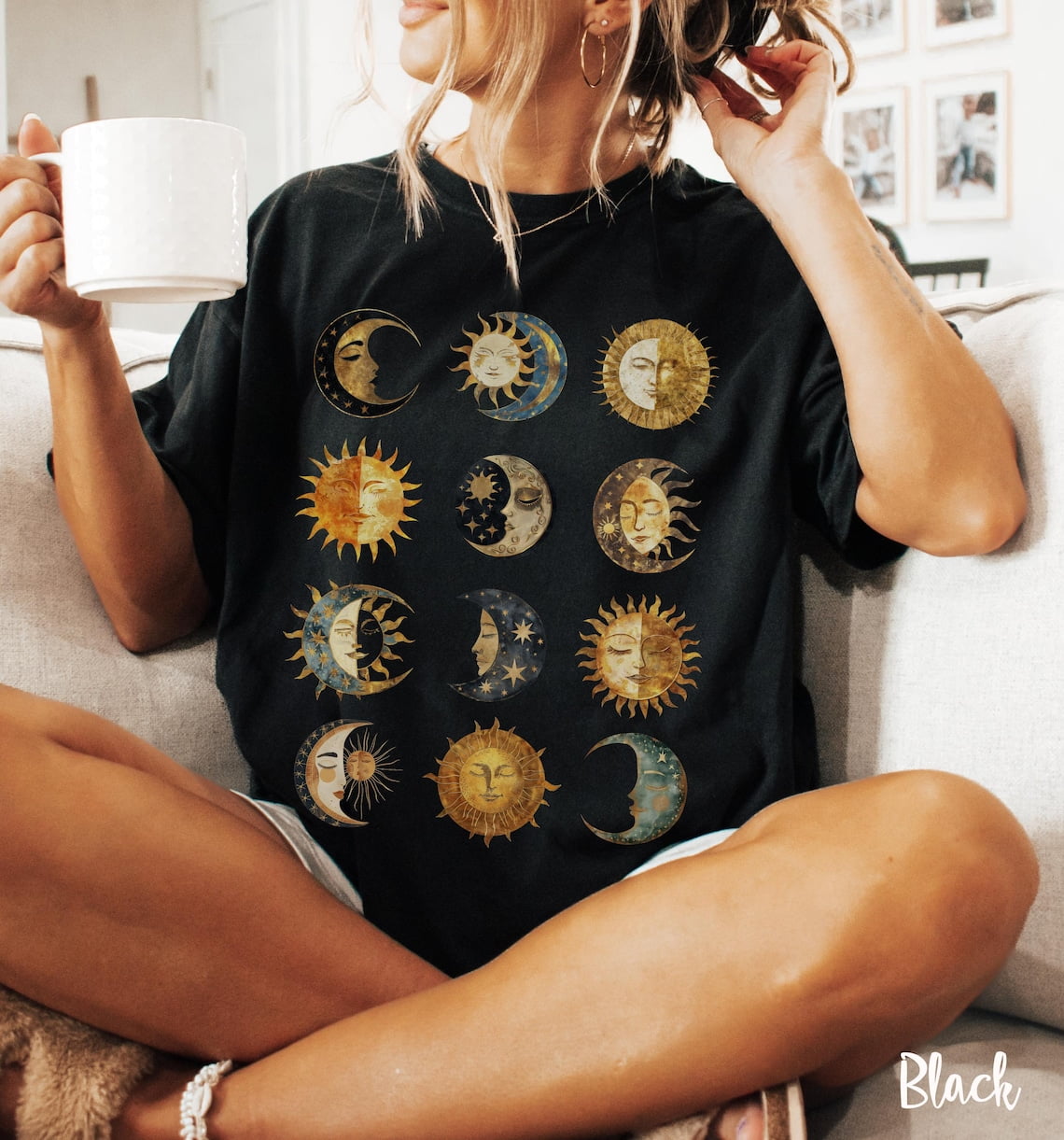 Celestial Boho Suns and Moons T-Shirt, Vintage Whimsigoth Astrology ...