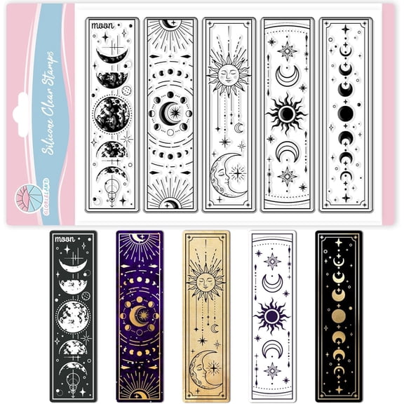Celestial Bookmark Clear Stamps for Card Making Moon Phase Lable Silicone Clear Stamps Stars Transparent Stamp Seal for DIY Scrapbooking