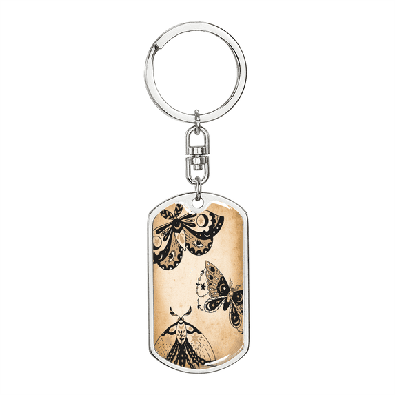 Celestial Butterflies Stainless Steel or 18k Gold Premium Swivel Dog Tag Keychain