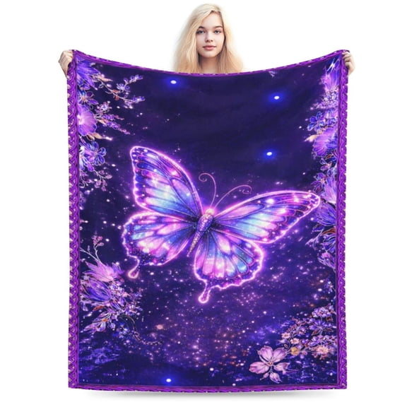Celestial Butterfly Art Blanket Galaxy Fantasy Decor Purple Floral Night Soft Cozy Throw Blanket for Couch Bed Bedroom Christmas Gift 50x40