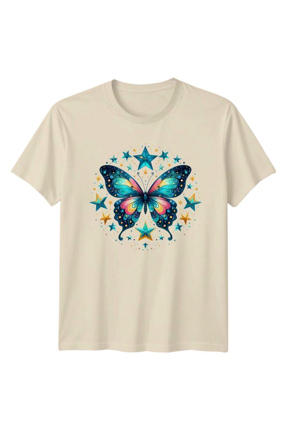 Celestial Butterfly Starry T-Shirt, Magic Graphic Tee All Size S-5XL
